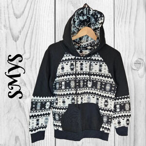 SMYS Womens Hooded Sweatshirt Sz M Aztec Western Rodeo Cowgirl Black & White